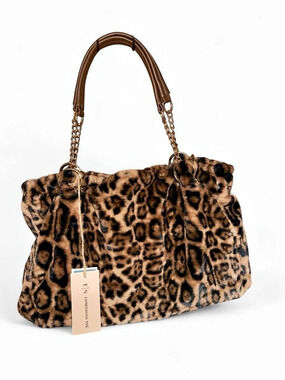 Expressions NYC Leopard Faux Fur Tote Bag Shoulder Bag Brown & Black